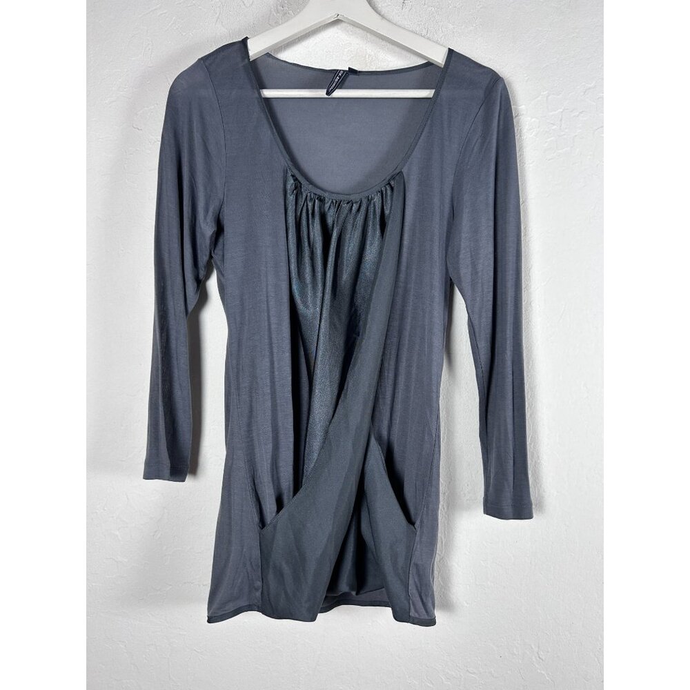 Anthropologie One September Womens Grey Long-Sleeve Draped Front Tunic Top Large